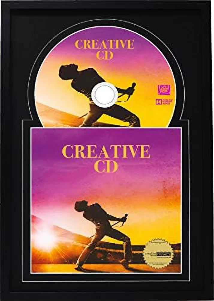 X 12" Jukebox Music Frame Double Black-Black Matting Displays Cover Art And 4 7/8-Inch Dia. Disc Sizeelf Sizetanding With Wall Hanger