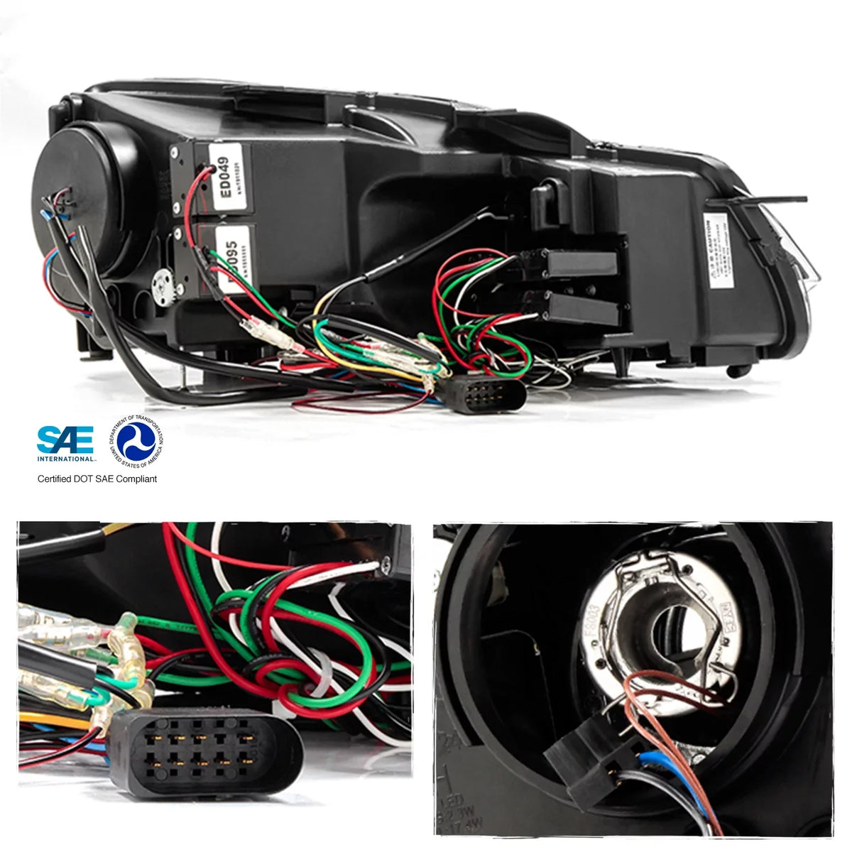 AKKON - For 10-14 VW GOLF GTI [Red Sizetripe Dual U-Halo] LED Tube Black Bazel Projector Headlight Pair