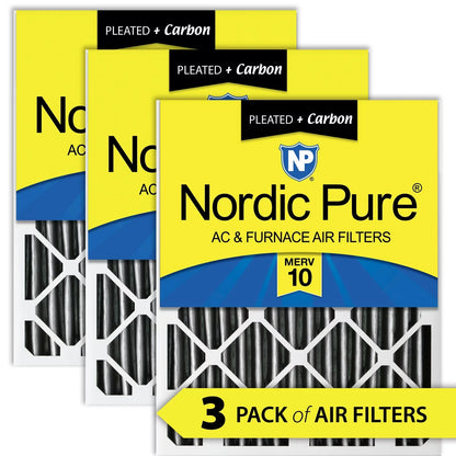 Nordic Pure 24x24x2 Furnace Air Filters MERV 10 Pleated Plus Carbon 3 Pack