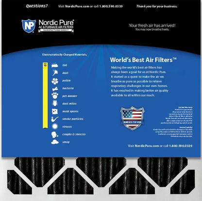 Nordic Pure 24x24x2 Furnace Air Filters MERV 10 Pleated Plus Carbon 3 Pack