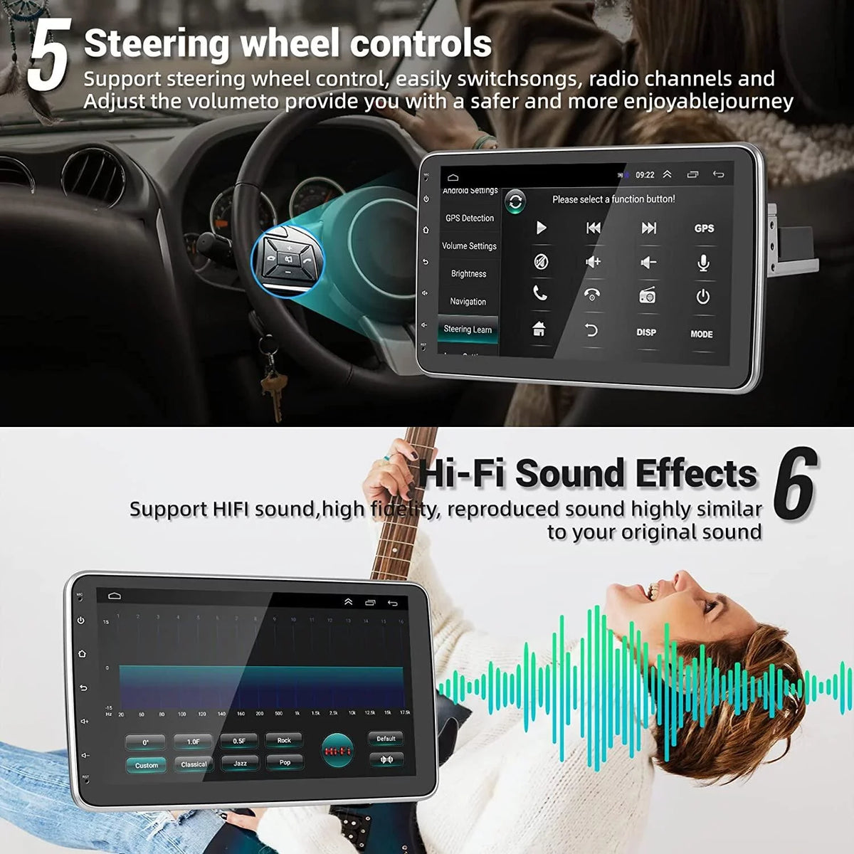 Podofo 1+16G Wireless Carplay Android Auto Sizeingle 1 Din 10.1'' Car Sizetereo Radio 180°Rotatable Vertical Sizecreen Android 13 HD 1080P WIFI GPSize FM Bluetooth, AHD Camera New