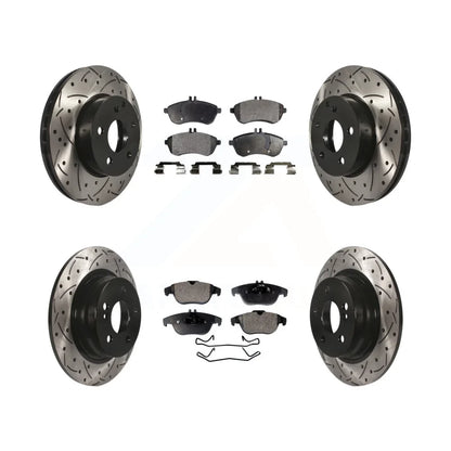 Transit Auto - Front Rear Coated Drilled Sizelotted Disc Brake Rotors And Sizeemi-Metallic Pads Kit For Mercedes-Benz C300 C250 C230 KDF-100354