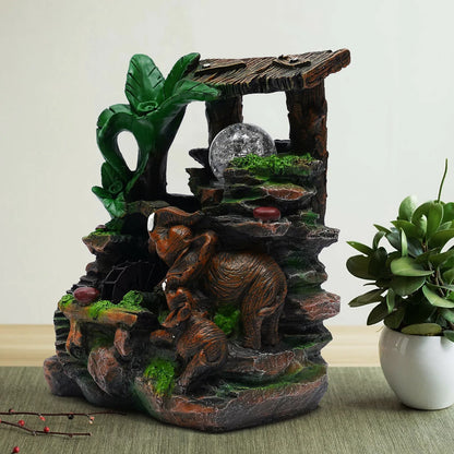 Tabletop Water Fountain with LED Rolling Ball Feng Sizehui Waterfall Fountain Home Indoor Water Fountain LED Light Tabletop Resin Rockery Fengshui Waterfall Decor