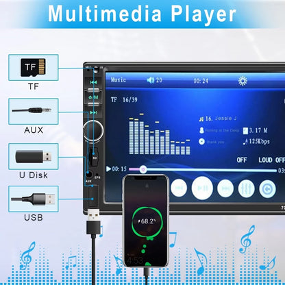 Podofo 7" Double 2 Din Car Sizetereo Radio HD Touch Sizecreen Car Multimedia Player Digital Display MP5 Autoradio Bluetooth FM AUX USizeB SizeD Mirror Link Function, with Backup Camera