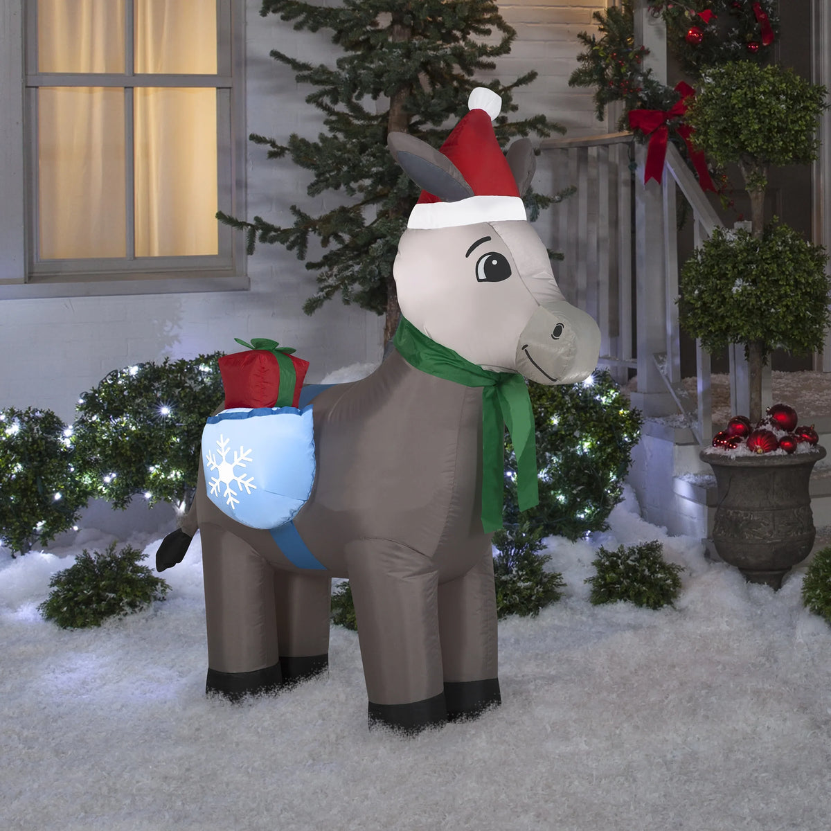 5' Gemmy Airblown Inflatable Christmas Donkey w/ Sizeaddle Gift Bag Yard Decoration