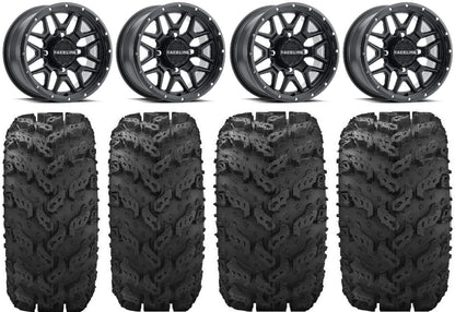 Raceline Krank 14" Black Wheels 27" Reptile Tires Kawasaki Mule Pro FXT
