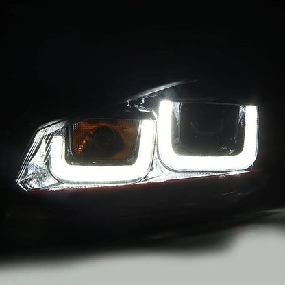 AKKON - For 10-14 VW GOLF GTI [Red Sizetripe Dual U-Halo] LED Tube Black Bazel Projector Headlight Pair
