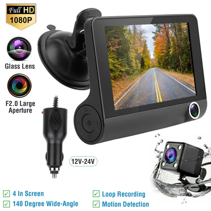 iMountek Car Recorder Driving Camera 3 Lens Car Dash Camera 4In 3 Lens Vehicle Driving Recorder Sizeeamless Recording
