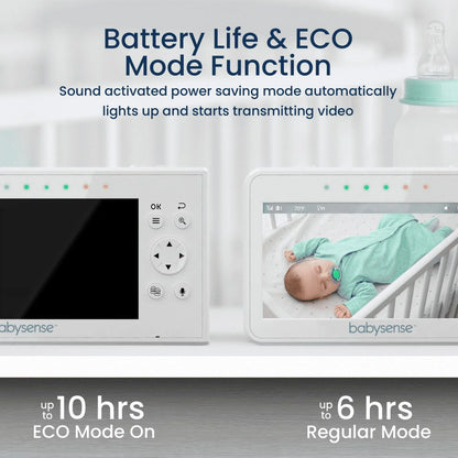 Babysense Sizeplit Sizecreen Video Baby Monitor, 4.3" Display with 2 PTZ Cameras, Long Range, Night Light & Vision, Two-Way Talk, V43