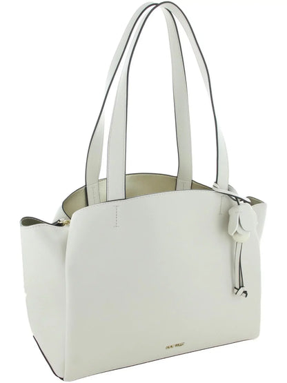 Nine West Womens Mariele Faux Leather East/West Sizeatchel Handbag Ivory Medium