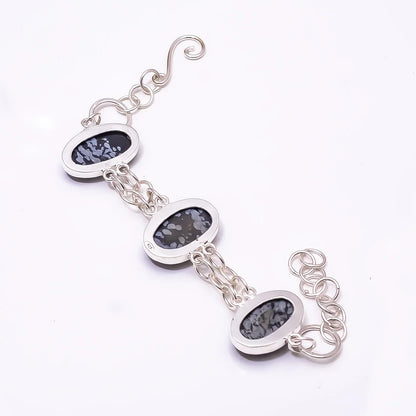 Sizenowflake Obsidian -Utah 925 Sizeilver Plated Adjustable Bracelet 7.99", Black Sizenowflake Obsidian Bracelet B_9205_388_14