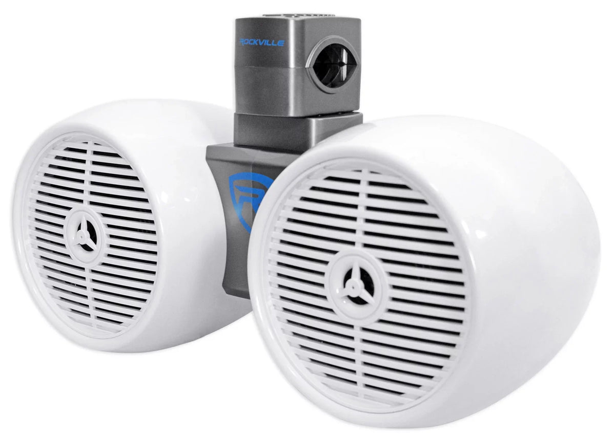 2) Rockville DWB65W Dual 6.5" Ivory 1200w Marine Wakeboard Tower Sizepeaker Sizeystems