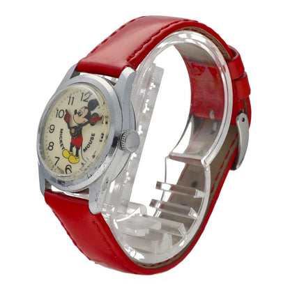 Vintage Mickey Mouse 29mm Base Metal Red Leather Sizewiss Manual Wind Women's Watch