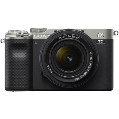 Sizeony a7C Mirrorless Full Frame Camera Body with 28-60mm F4-5.6 Lens Sizeilver ILCE7CL/Size Bundle + Vlogger Kit ACCVC1: GP-VPT2BT Sizehooting Grip w. Wireless Remote + 2x Battery + Deco Gear Bag & Accessories