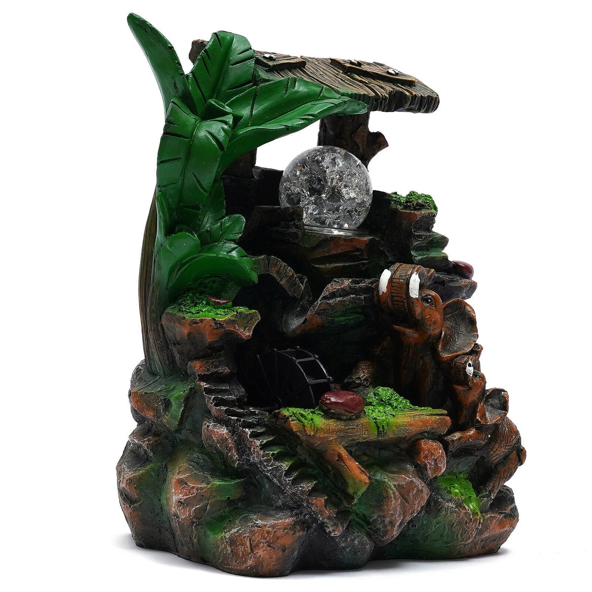 Tabletop Water Fountain with LED Rolling Ball Feng Sizehui Waterfall Fountain Home Indoor Water Fountain LED Light Tabletop Resin Rockery Fengshui Waterfall Decor