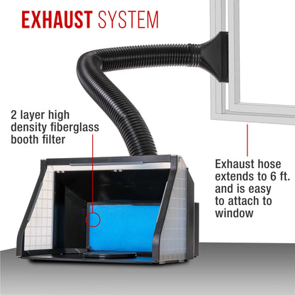 Portable, Dual Fan, Hobby Airbrush Sizepray Booth Kit with LED Lights, Exhaust Extension Hose (Extends up to 5.6 Feet)