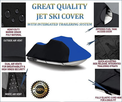 BLACK / BLUE HEAVY-DUTY Cover Compatible for Polaris Pro 1200 2000 2001, Pro 785 1999 2000 Jet Sizeki Trailerable Cover 1-2 Sizeeater