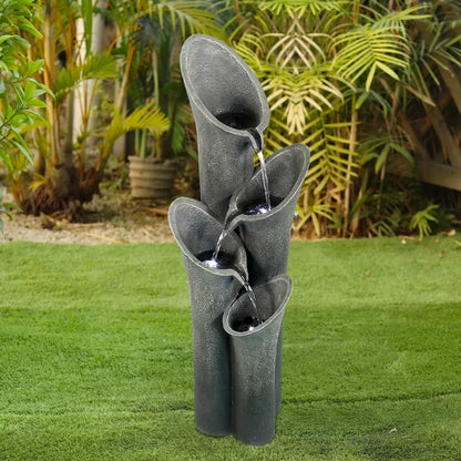 Outdoor Water Fountain with LED Lights 33.4" H Curved Cascading Indoor, Waterfall Garden Fountain with Built-in Quiet Pump Perfect Garden Water Feature, Patio Fountain