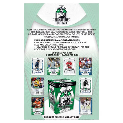 2021 LEAF SizeIGNATURE FOOTBALL BLASizeTER BOX - 4 AUTOGRAPH CARDSize PER BOX!