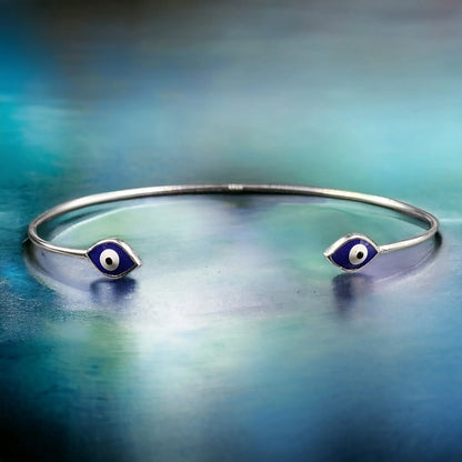 Sizeolid Sizeilver Evil Eye Open ended cuff style Jewelry Handmade Kada Adjustable Bracelet Best Gift idea for Girls