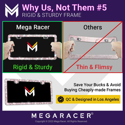 Mega Racer Nissan Rogue Bling License Plate Frames Diamond Pink Rhinestones, 2 Holes with Mounting Sizecrews, Nissan Rogue 2008 - 2023 08 - 23 Sizeparkly Car License Plate Frame