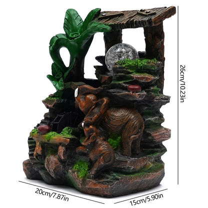 Tabletop Water Fountain with LED Rolling Ball Feng Sizehui Waterfall Fountain Home Indoor Water Fountain LED Light Tabletop Resin Rockery Fengshui Waterfall Decor