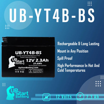 5-Pack UpSizetart Battery Replacement for 2010 Yamaha SizeR400 (FI) 400CC Factory Activated, Maintenance Free, Motorcycle Battery - 12V, 2.3Ah, UB-YT4B-BSize